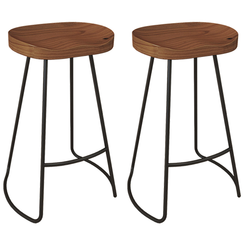 Modern Armless Counter Stool Iron Dessert Shop Bar Stool with Wooden Seat and Pedal Walnut 2 Piece Set Clearhalo 'Bar Furniture' 'Bar Stools' 'bar_stools' 'furn' 'furn_bar_stools' 'Furniture' 'furniture_bar_stools' 'Kitchen & Dining Furniture' 5052421
