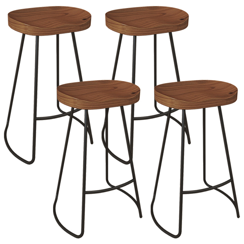 Modern Armless Counter Stool Iron Dessert Shop Bar Stool with Wooden Seat and Pedal Walnut 4 Piece Set Clearhalo 'Bar Furniture' 'Bar Stools' 'bar_stools' 'furn' 'furn_bar_stools' 'Furniture' 'furniture_bar_stools' 'Kitchen & Dining Furniture' 5052423