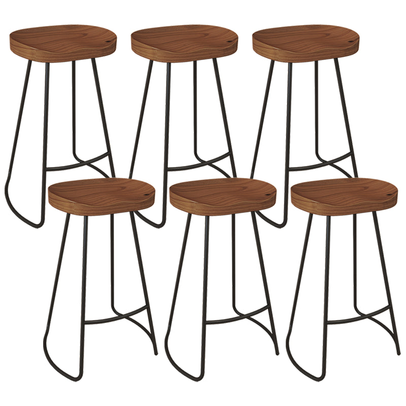 Modern Armless Counter Stool Iron Dessert Shop Bar Stool with Wooden Seat and Pedal Walnut 6 Piece Set Clearhalo 'Bar Furniture' 'Bar Stools' 'bar_stools' 'furn' 'furn_bar_stools' 'Furniture' 'furniture_bar_stools' 'Kitchen & Dining Furniture' 5052424