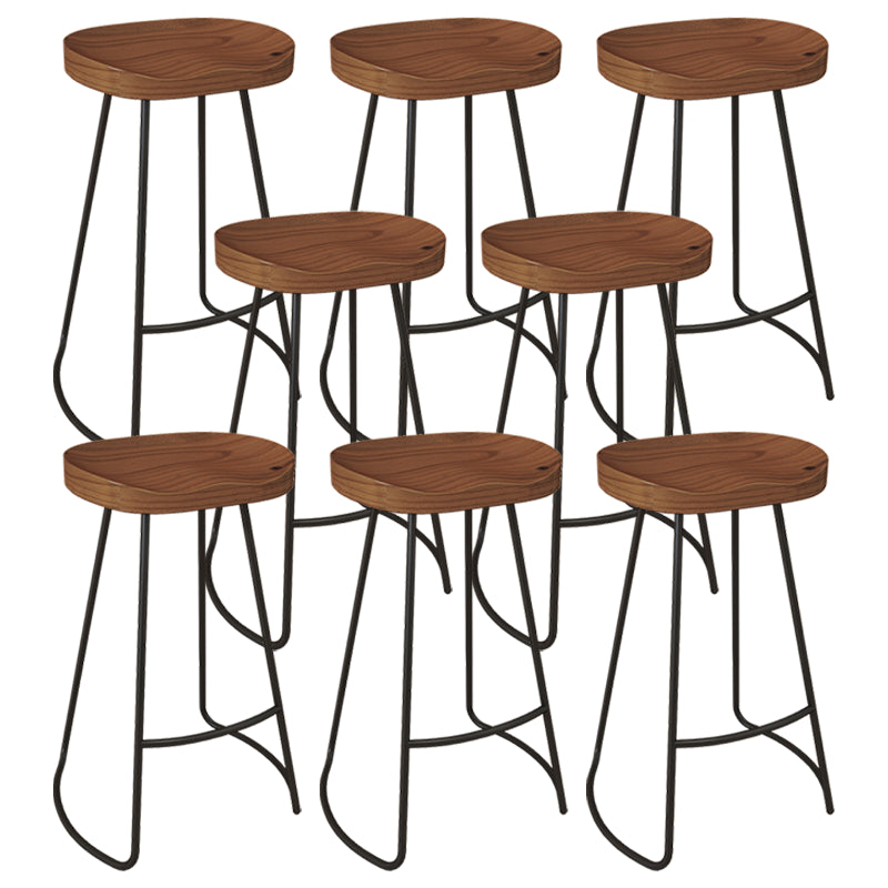 Modern Armless Counter Stool Iron Dessert Shop Bar Stool with Wooden Seat and Pedal Walnut 8 Piece Set Clearhalo 'Bar Furniture' 'Bar Stools' 'bar_stools' 'furn' 'furn_bar_stools' 'Furniture' 'furniture_bar_stools' 'Kitchen & Dining Furniture' 5052425