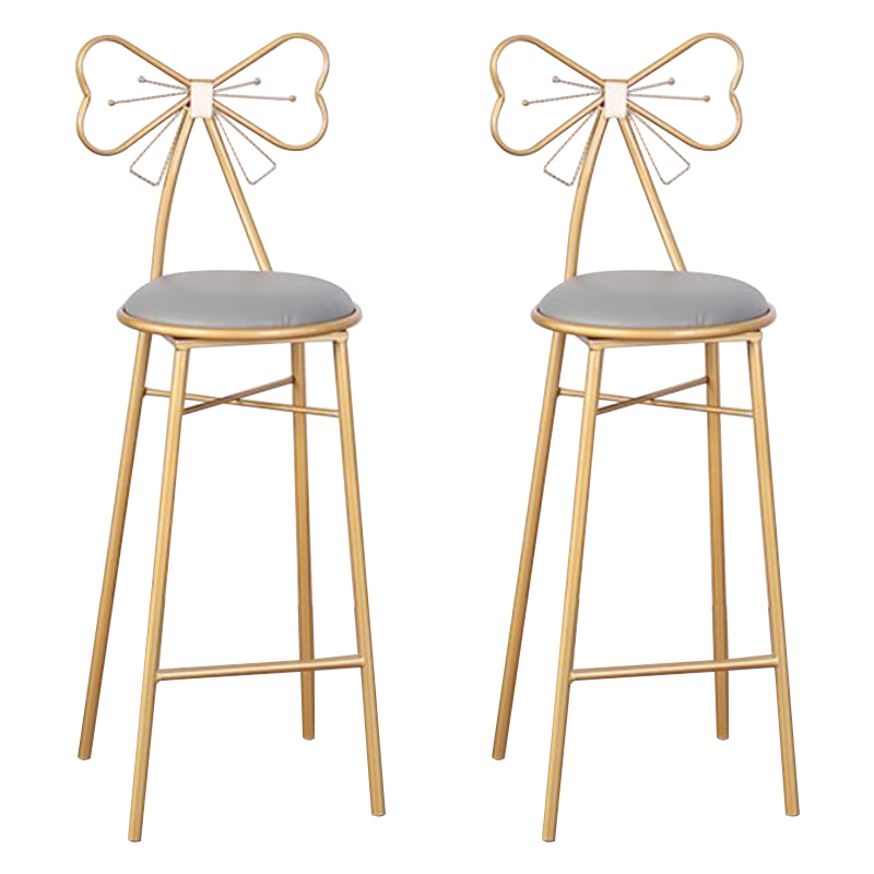 Nordic Armless Backrest Counter Stool Iron Cafe Bar Stool with Leather Cushion and Pedal Gray 2 Piece Set Clearhalo 'Bar Furniture' 'Bar Stools' 'bar_stools' 'furn' 'furn_bar_stools' 'Furniture' 'furniture_bar_stools' 'Kitchen & Dining Furniture' 5052432