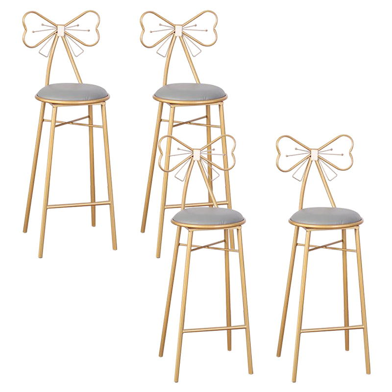 Nordic Armless Backrest Counter Stool Iron Cafe Bar Stool with Leather Cushion and Pedal Gray 4 Piece Set Clearhalo 'Bar Furniture' 'Bar Stools' 'bar_stools' 'furn' 'furn_bar_stools' 'Furniture' 'furniture_bar_stools' 'Kitchen & Dining Furniture' 5052433