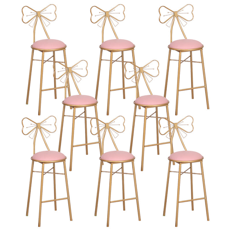 Nordic Armless Backrest Counter Stool Iron Cafe Bar Stool with Leather Cushion and Pedal Pink 8 Piece Set Clearhalo 'Bar Furniture' 'Bar Stools' 'bar_stools' 'furn' 'furn_bar_stools' 'Furniture' 'furniture_bar_stools' 'Kitchen & Dining Furniture' 5052446