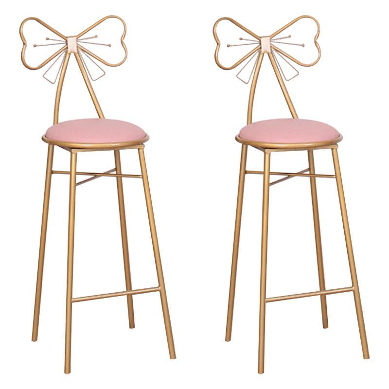 Nordic Armless Backrest Counter Stool Iron Cafe Bar Stool with Leather Cushion and Pedal Pink 2 Piece Set Bar Stool(30"H) Clearhalo 'Bar Furniture' 'Bar Stools' 'bar_stools' 'furn' 'furn_bar_stools' 'Furniture' 'furniture_bar_stools' 'Kitchen & Dining Furniture' 5052448