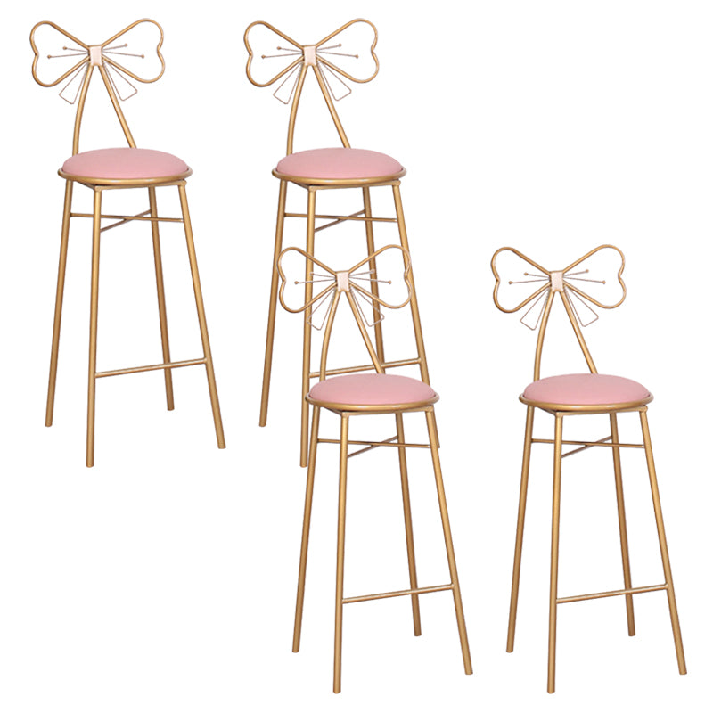 Nordic Armless Backrest Counter Stool Iron Cafe Bar Stool with Leather Cushion and Pedal Pink 4 Piece Set Bar Stool(30"H) Clearhalo 'Bar Furniture' 'Bar Stools' 'bar_stools' 'furn' 'furn_bar_stools' 'Furniture' 'furniture_bar_stools' 'Kitchen & Dining Furniture' 5052449