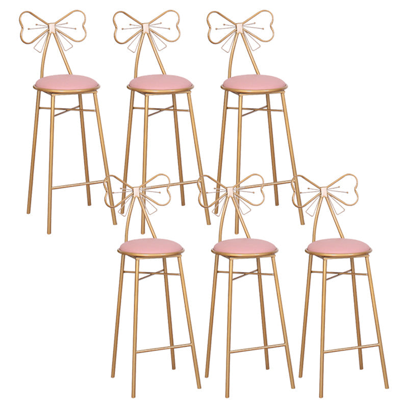 Nordic Armless Backrest Counter Stool Iron Cafe Bar Stool with Leather Cushion and Pedal Pink 6 Piece Set Bar Stool(30"H) Clearhalo 'Bar Furniture' 'Bar Stools' 'bar_stools' 'furn' 'furn_bar_stools' 'Furniture' 'furniture_bar_stools' 'Kitchen & Dining Furniture' 5052452