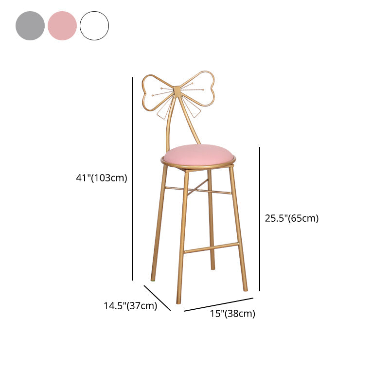 Nordic Armless Backrest Counter Stool Iron Cafe Bar Stool with Leather Cushion and Pedal Clearhalo 'Bar Furniture' 'Bar Stools' 'bar_stools' 'furn' 'furn_bar_stools' 'Furniture' 'furniture_bar_stools' 'Kitchen & Dining Furniture' 5052463