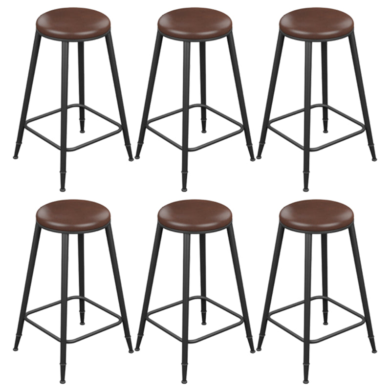 Industrial Armless Counter Stool Steel Cafe Bar Stool with Leather Cushion and Pedal Backless 6 Piece Set Counter Stool(26"H) Clearhalo 'Bar Furniture' 'Bar Stools' 'bar_stools' 'furn' 'furn_bar_stools' 'Furniture' 'furniture_bar_stools' 'Kitchen & Dining Furniture' 5052480