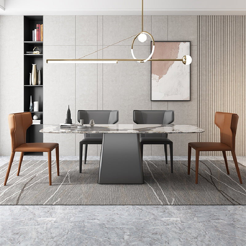 1/2/5/7 Pcs Dining Table Furniture Dining Table Set with Sintered Stone Top 5 Pieces: Table, 2 Grey and 2 Brown Chairs Clearhalo 'Dining Room Sets' 'Dining Tables & Seating' 'dining_room_set' 'furn' 'furn_dining_room_set' 'Furniture' 'furniture_dining_room_set' 'Kitchen & Dining Furniture' 5052726