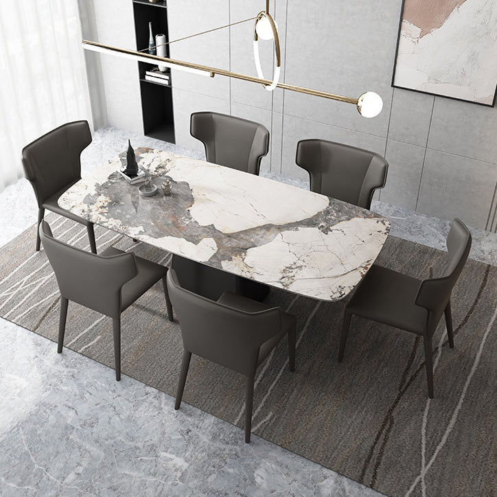 1/2/5/7 Pcs Dining Table Furniture Dining Table Set with Sintered Stone Top 7 Pieces: Table, 6 Grey Chairs Clearhalo 'Dining Room Sets' 'Dining Tables & Seating' 'dining_room_set' 'furn' 'furn_dining_room_set' 'Furniture' 'furniture_dining_room_set' 'Kitchen & Dining Furniture' 5052731