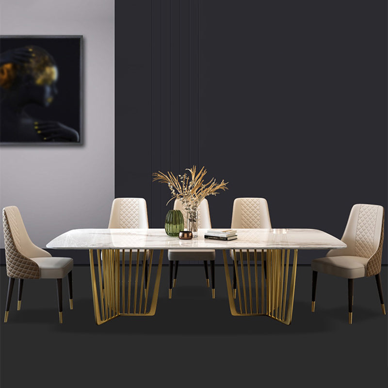 Luxury Sintered Stone Top Dining Set Rectangle 1/4/5/7/9 Pieces Dining Room Table Set 5 Pieces: Table, 4 Chairs Clearhalo 'Dining Room Sets' 'Dining Tables & Seating' 'dining_room_set' 'furn' 'furn_dining_room_set' 'Furniture' 'furniture_dining_room_set' 'Kitchen & Dining Furniture' 5052777