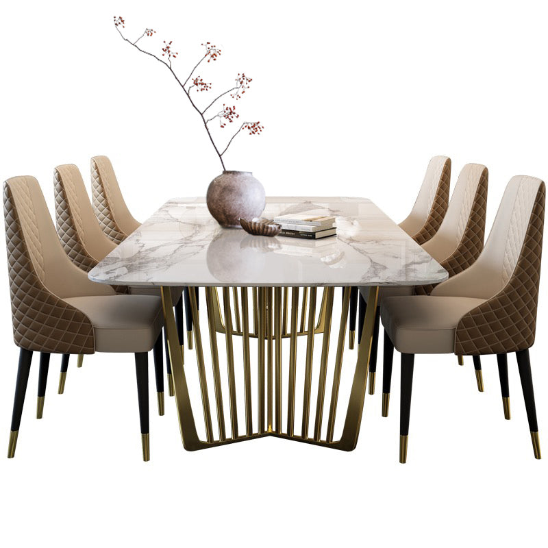 Luxury Sintered Stone Top Dining Set Rectangle 1/4/5/7/9 Pieces Dining Room Table Set 7 Pieces: Table, 6 Chairs Clearhalo 'Dining Room Sets' 'Dining Tables & Seating' 'dining_room_set' 'furn' 'furn_dining_room_set' 'Furniture' 'furniture_dining_room_set' 'Kitchen & Dining Furniture' 5052778
