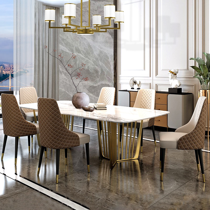 Luxury Sintered Stone Top Dining Set Rectangle 1/4/5/7/9 Pieces Dining Room Table Set Clearhalo 'Dining Room Sets' 'Dining Tables & Seating' 'dining_room_set' 'furn' 'furn_dining_room_set' 'Furniture' 'furniture_dining_room_set' 'Kitchen & Dining Furniture' 5052779