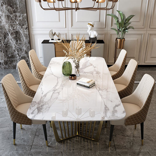 Luxury Sintered Stone Top Dining Set Rectangle 1/4/5/7/9 Pieces Dining Room Table Set Clearhalo 'Dining Room Sets' 'Dining Tables & Seating' 'dining_room_set' 'furn' 'furn_dining_room_set' 'Furniture' 'furniture_dining_room_set' 'Kitchen & Dining Furniture' 5052781