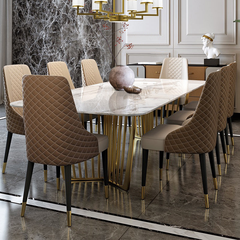 Luxury Sintered Stone Top Dining Set Rectangle 1/4/5/7/9 Pieces Dining Room Table Set 9 Pieces: Table, 8 Chairs Clearhalo 'Dining Room Sets' 'Dining Tables & Seating' 'dining_room_set' 'furn' 'furn_dining_room_set' 'Furniture' 'furniture_dining_room_set' 'Kitchen & Dining Furniture' 5052782