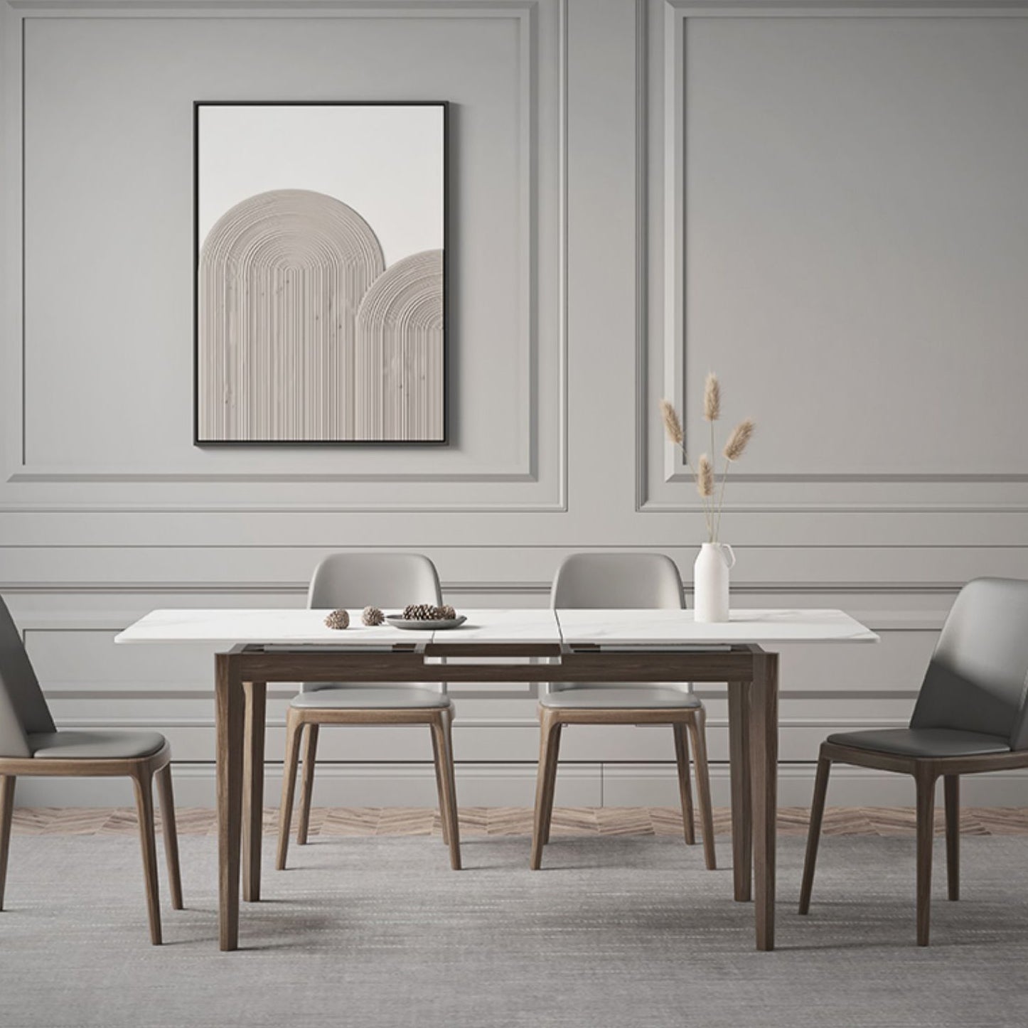 Extendable Sintered Stone Top Dining Set Rectangle 1/4/5/7 Pieces Dining Room Table Set Clearhalo 'Dining Room Sets' 'Dining Tables & Seating' 'dining_room_set' 'furn' 'furn_dining_room_set' 'Furniture' 'furniture_dining_room_set' 'Kitchen & Dining Furniture' 5052798