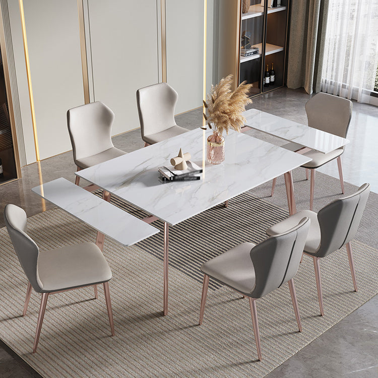 Modern Sintered Stone Top Dining Set Extendable 1/4/5/7 Pieces Dining Room Table Set 7 Pieces: Table, 6 Chairs Clearhalo 'Dining Room Sets' 'Dining Tables & Seating' 'dining_room_set' 'furn' 'furn_dining_room_set' 'Furniture' 'furniture_dining_room_set' 'Kitchen & Dining Furniture' 5052811