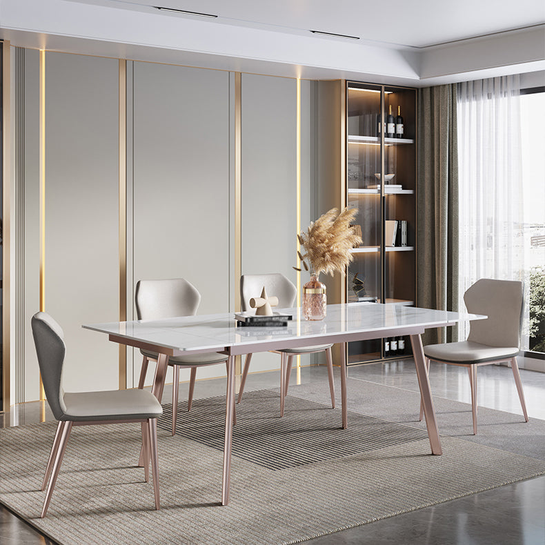 Modern Sintered Stone Top Dining Set Extendable 1/4/5/7 Pieces Dining Room Table Set 5 Pieces: Table, 4 Chairs Clearhalo 'Dining Room Sets' 'Dining Tables & Seating' 'dining_room_set' 'furn' 'furn_dining_room_set' 'Furniture' 'furniture_dining_room_set' 'Kitchen & Dining Furniture' 5052814