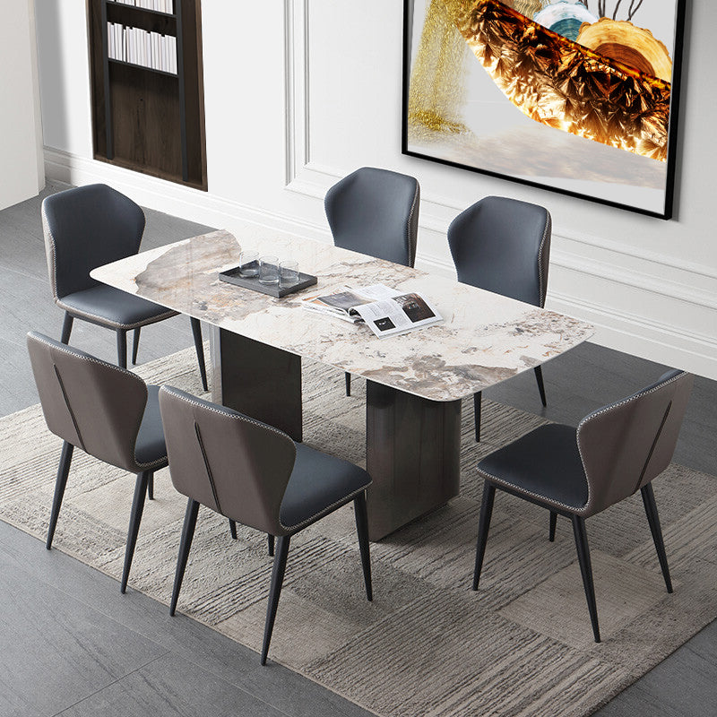 Modern Sintered Stone Top Dining Set Rectangle 1/2/5/7 Pieces Dining Area Table Set 7 Pieces: Table, 6 Chairs Clearhalo 'Dining Room Sets' 'Dining Tables & Seating' 'dining_room_set' 'furn' 'furn_dining_room_set' 'Furniture' 'furniture_dining_room_set' 'Kitchen & Dining Furniture' 5052827