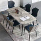 Modern Rectangle Dinette Set 1/2/5/7 Pieces Grey Sintered Stone Top Dining Table Set 7 Pieces: Table, 6 Blue Chairs Clearhalo 'Dining Room Sets' 'Dining Tables & Seating' 'dining_room_set' 'furn' 'furn_dining_room_set' 'Furniture' 'furniture_dining_room_set' 'Kitchen & Dining Furniture' 5052873