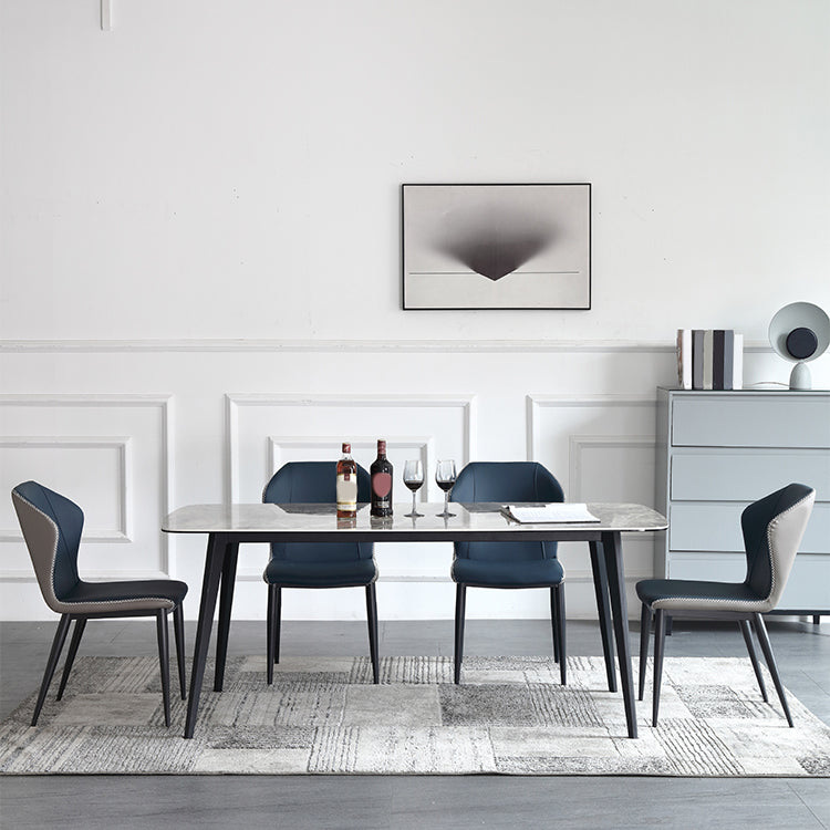 Modern Rectangle Dinette Set 1/2/5/7 Pieces Grey Sintered Stone Top Dining Table Set 5 Pieces: Table, 4 Blue Chairs Clearhalo 'Dining Room Sets' 'Dining Tables & Seating' 'dining_room_set' 'furn' 'furn_dining_room_set' 'Furniture' 'furniture_dining_room_set' 'Kitchen & Dining Furniture' 5052874