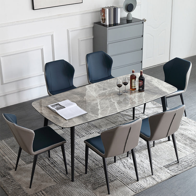 Modern Rectangle Dinette Set 1/2/5/7 Pieces Grey Sintered Stone Top Dining Table Set Clearhalo 'Dining Room Sets' 'Dining Tables & Seating' 'dining_room_set' 'furn' 'furn_dining_room_set' 'Furniture' 'furniture_dining_room_set' 'Kitchen & Dining Furniture' 5052889