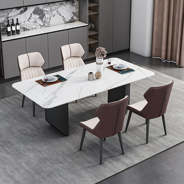 Modern Iron Dinette Set 1/2/5/7 Pieces Rectangle White Sintered Stone Top Dining Table Set 5 Pieces: Table, 4 Beige Chairs Clearhalo 'Dining Room Sets' 'Dining Tables & Seating' 'dining_room_set' 'furn' 'furn_dining_room_set' 'Furniture' 'furniture_dining_room_set' 'Kitchen & Dining Furniture' 5052920