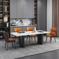 Modern Iron Dinette Set 1/2/5/7 Pieces Rectangle White Sintered Stone Top Dining Table Set 5 Pieces: Table, 4 Orange Chairs Clearhalo 'Dining Room Sets' 'Dining Tables & Seating' 'dining_room_set' 'furn' 'furn_dining_room_set' 'Furniture' 'furniture_dining_room_set' 'Kitchen & Dining Furniture' 5052924