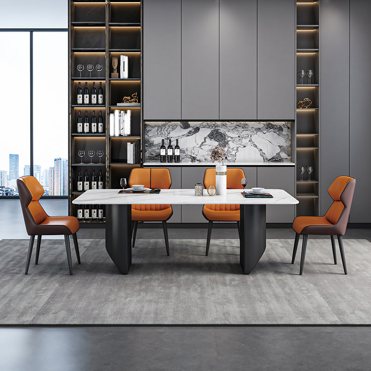 Modern Iron Dinette Set 1/2/5/7 Pieces Rectangle White Sintered Stone Top Dining Table Set Clearhalo 'Dining Room Sets' 'Dining Tables & Seating' 'dining_room_set' 'furn' 'furn_dining_room_set' 'Furniture' 'furniture_dining_room_set' 'Kitchen & Dining Furniture' 5052930