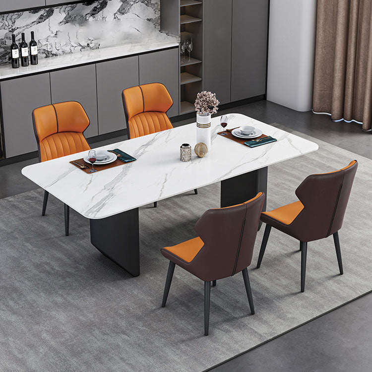 Modern Iron Dinette Set 1/2/5/7 Pieces Rectangle White Sintered Stone Top Dining Table Set Clearhalo 'Dining Room Sets' 'Dining Tables & Seating' 'dining_room_set' 'furn' 'furn_dining_room_set' 'Furniture' 'furniture_dining_room_set' 'Kitchen & Dining Furniture' 5052931