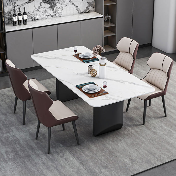 Modern Iron Dinette Set 1/2/5/7 Pieces Rectangle White Sintered Stone Top Dining Table Set Clearhalo 'Dining Room Sets' 'Dining Tables & Seating' 'dining_room_set' 'furn' 'furn_dining_room_set' 'Furniture' 'furniture_dining_room_set' 'Kitchen & Dining Furniture' 5052933