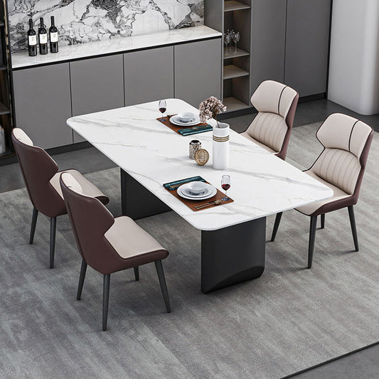 Modern Iron Dinette Set 1/2/5/7 Pieces Rectangle White Sintered Stone Top Dining Table Set Clearhalo 'Dining Room Sets' 'Dining Tables & Seating' 'dining_room_set' 'furn' 'furn_dining_room_set' 'Furniture' 'furniture_dining_room_set' 'Kitchen & Dining Furniture' 5052933