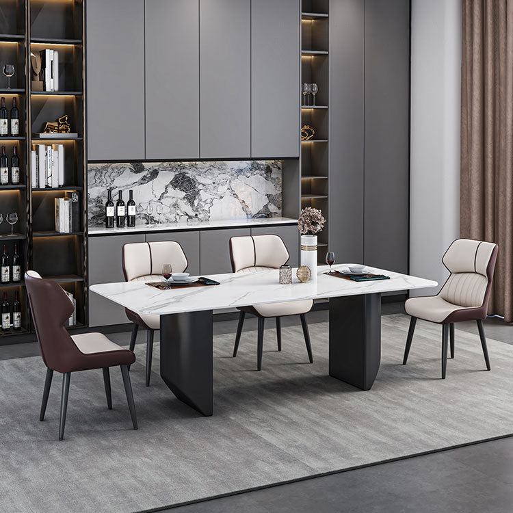 Modern Iron Dinette Set 1/2/5/7 Pieces Rectangle White Sintered Stone Top Dining Table Set Clearhalo 'Dining Room Sets' 'Dining Tables & Seating' 'dining_room_set' 'furn' 'furn_dining_room_set' 'Furniture' 'furniture_dining_room_set' 'Kitchen & Dining Furniture' 5052935