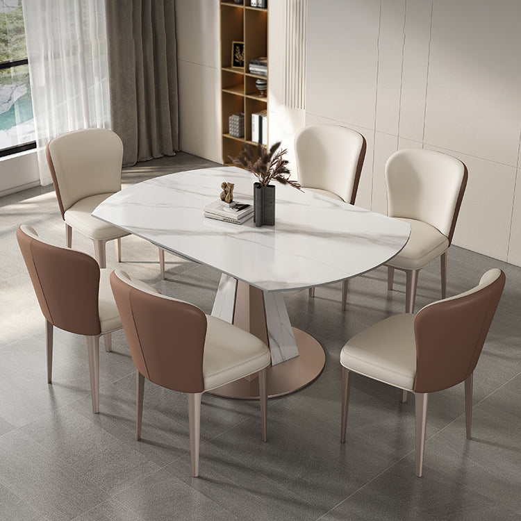 Modern Scalable Dinette Set 1/2/3/7/9 Pieces Round White Sintered Stone Dining Table Set Clearhalo 'Dining Room Sets' 'Dining Tables & Seating' 'dining_room_set' 'furn' 'furn_dining_room_set' 'Furniture' 'furniture_dining_room_set' 'Kitchen & Dining Furniture' 5052947