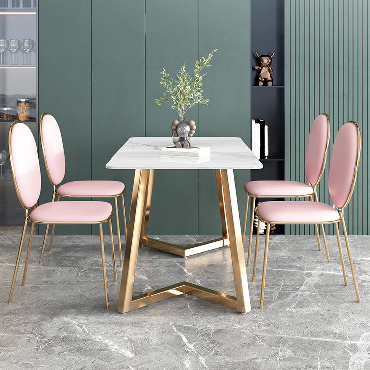 Glam Iron Dinette Set 1/2/5 Pieces Dining Table Set with Rectangle Sintered Stone Top Clearhalo 'Dining Room Sets' 'Dining Tables & Seating' 'dining_room_set' 'furn' 'furn_dining_room_set' 'Furniture' 'furniture_dining_room_set' 'Kitchen & Dining Furniture' 5052963