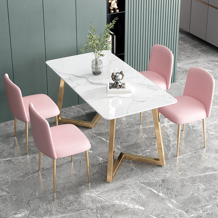 Glam Iron Dinette Set 1/2/5 Pieces Dining Table Set with Rectangle Sintered Stone Top Clearhalo 'Dining Room Sets' 'Dining Tables & Seating' 'dining_room_set' 'furn' 'furn_dining_room_set' 'Furniture' 'furniture_dining_room_set' 'Kitchen & Dining Furniture' 5052964