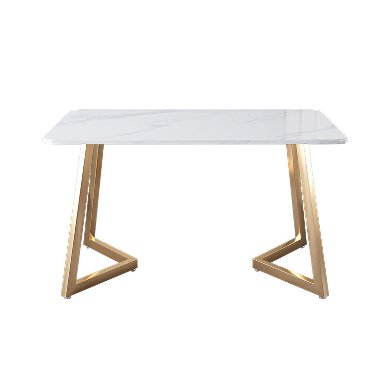 Glam Iron Dinette Set 1/2/5 Pieces Dining Table Set with Rectangle Sintered Stone Top Matte White 71"L x 35"W Clearhalo 'Dining Room Sets' 'Dining Tables & Seating' 'dining_room_set' 'furn' 'furn_dining_room_set' 'Furniture' 'furniture_dining_room_set' 'Kitchen & Dining Furniture' 5052968