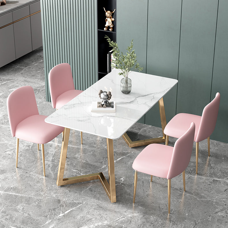 Glam Iron Dinette Set 1/2/5 Pieces Dining Table Set with Rectangle Sintered Stone Top Clearhalo 'Dining Room Sets' 'Dining Tables & Seating' 'dining_room_set' 'furn' 'furn_dining_room_set' 'Furniture' 'furniture_dining_room_set' 'Kitchen & Dining Furniture' 5052977