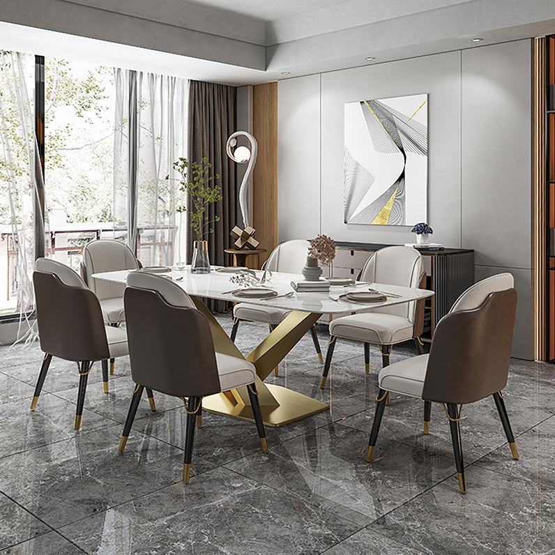 Glam Dinette Set 1/2/5/7 Pieces Rectangle White Sintered Stone Top Dining Table Set Clearhalo 'Dining Room Sets' 'Dining Tables & Seating' 'dining_room_set' 'furn' 'furn_dining_room_set' 'Furniture' 'furniture_dining_room_set' 'Kitchen & Dining Furniture' 5053007