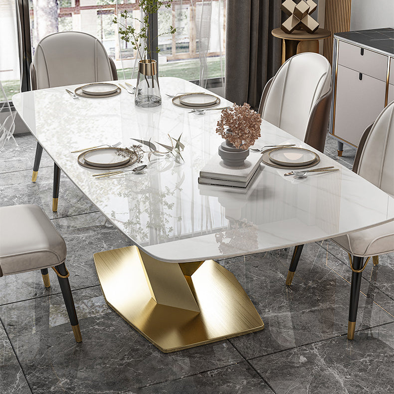 Glam Dinette Set 1/2/5/7 Pieces Rectangle White Sintered Stone Top Dining Table Set Clearhalo 'Dining Room Sets' 'Dining Tables & Seating' 'dining_room_set' 'furn' 'furn_dining_room_set' 'Furniture' 'furniture_dining_room_set' 'Kitchen & Dining Furniture' 5053008