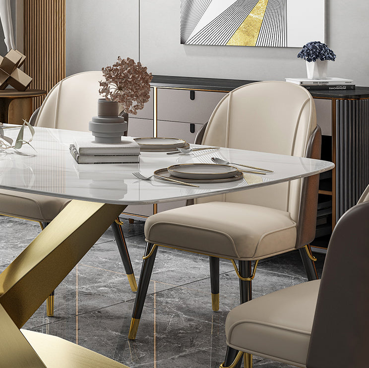 Glam Dinette Set 1/2/5/7 Pieces Rectangle White Sintered Stone Top Dining Table Set Clearhalo 'Dining Room Sets' 'Dining Tables & Seating' 'dining_room_set' 'furn' 'furn_dining_room_set' 'Furniture' 'furniture_dining_room_set' 'Kitchen & Dining Furniture' 5053011