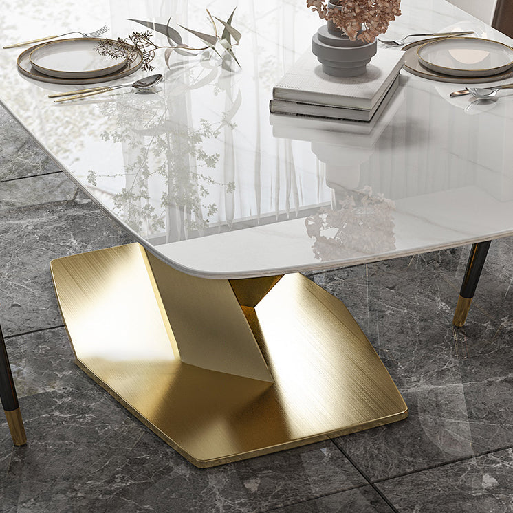 Glam Dinette Set 1/2/5/7 Pieces Rectangle White Sintered Stone Top Dining Table Set Clearhalo 'Dining Room Sets' 'Dining Tables & Seating' 'dining_room_set' 'furn' 'furn_dining_room_set' 'Furniture' 'furniture_dining_room_set' 'Kitchen & Dining Furniture' 5053013