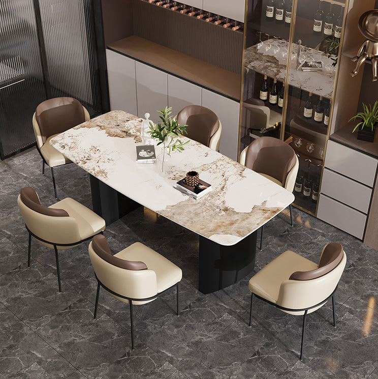 Modern Steel Dinette Set 1/2/7 Pieces Rectangle White Sintered Stone Top Dining Table Set 7 Pieces: Table, 6 Chairs Clearhalo 'Dining Room Sets' 'Dining Tables & Seating' 'dining_room_set' 'furn' 'furn_dining_room_set' 'Furniture' 'furniture_dining_room_set' 'Kitchen & Dining Furniture' 5053019