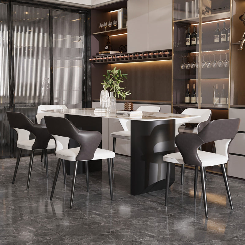 Modern Steel Dinette Set 1/2/7 Pieces Rectangle White Sintered Stone Top Dining Table Set Clearhalo 'Dining Room Sets' 'Dining Tables & Seating' 'dining_room_set' 'furn' 'furn_dining_room_set' 'Furniture' 'furniture_dining_room_set' 'Kitchen & Dining Furniture' 5053025