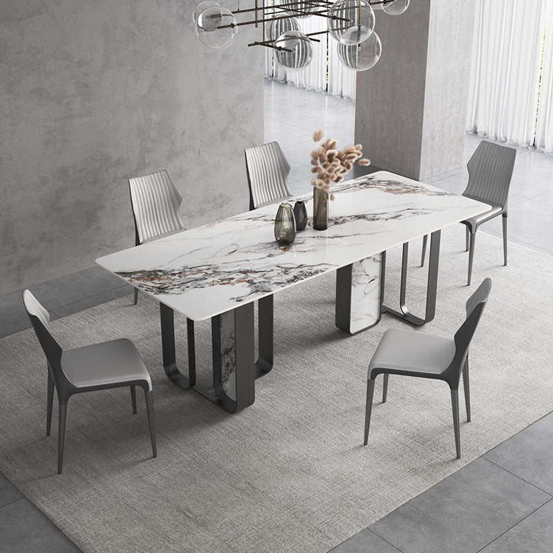 Designer Style Sintered Stone Top Dining Set Rectangle 1/3/4/5/6/9 Pieces Dining Table Set 6 Pieces: Table, 5 Chairs Clearhalo 'Dining Room Sets' 'Dining Tables & Seating' 'dining_room_set' 'furn' 'furn_dining_room_set' 'Furniture' 'furniture_dining_room_set' 'Kitchen & Dining Furniture' 5053040