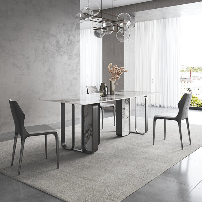 Designer Style Sintered Stone Top Dining Set Rectangle 1/3/4/5/6/9 Pieces Dining Table Set 4 Pieces: Table, 3 Chairs Clearhalo 'Dining Room Sets' 'Dining Tables & Seating' 'dining_room_set' 'furn' 'furn_dining_room_set' 'Furniture' 'furniture_dining_room_set' 'Kitchen & Dining Furniture' 5053041