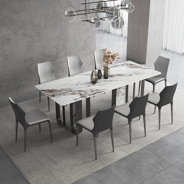 Designer Style Sintered Stone Top Dining Set Rectangle 1/3/4/5/6/9 Pieces Dining Table Set 9 Pieces: Table, 8 Chairs Clearhalo 'Dining Room Sets' 'Dining Tables & Seating' 'dining_room_set' 'furn' 'furn_dining_room_set' 'Furniture' 'furniture_dining_room_set' 'Kitchen & Dining Furniture' 5053042