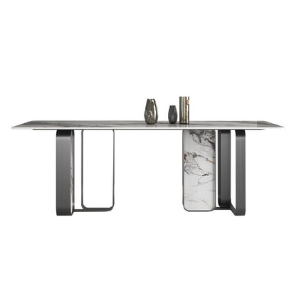 Designer Style Sintered Stone Top Dining Set Rectangle 1/3/4/5/6/9 Pieces Dining Table Set Clearhalo 'Dining Room Sets' 'Dining Tables & Seating' 'dining_room_set' 'furn' 'furn_dining_room_set' 'Furniture' 'furniture_dining_room_set' 'Kitchen & Dining Furniture' 5053044