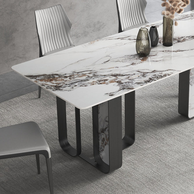 Designer Style Sintered Stone Top Dining Set Rectangle 1/3/4/5/6/9 Pieces Dining Table Set Clearhalo 'Dining Room Sets' 'Dining Tables & Seating' 'dining_room_set' 'furn' 'furn_dining_room_set' 'Furniture' 'furniture_dining_room_set' 'Kitchen & Dining Furniture' 5053049