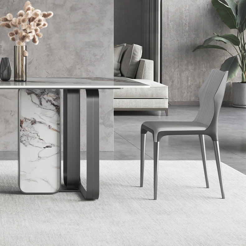 Designer Style Sintered Stone Top Dining Set Rectangle 1/3/4/5/6/9 Pieces Dining Table Set Clearhalo 'Dining Room Sets' 'Dining Tables & Seating' 'dining_room_set' 'furn' 'furn_dining_room_set' 'Furniture' 'furniture_dining_room_set' 'Kitchen & Dining Furniture' 5053051